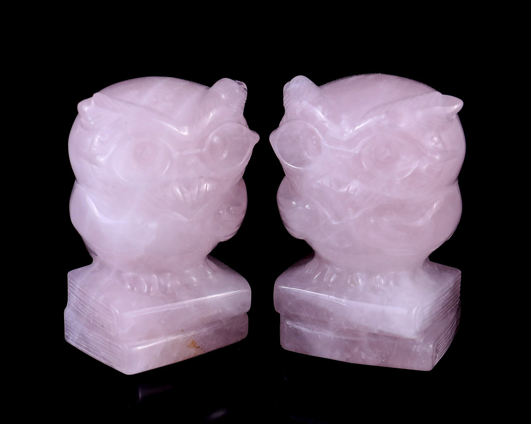 2.9" Rose Quartz Hand Carved Crystal Owl Sculpture crysvibe