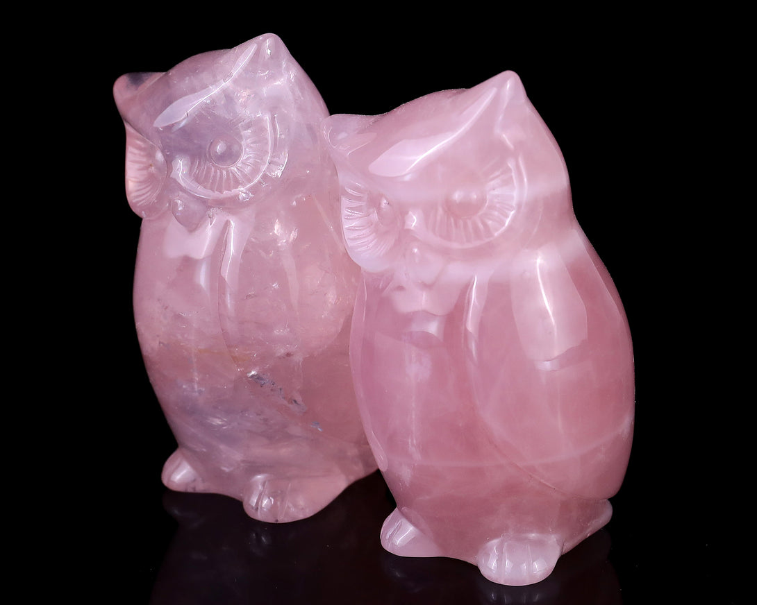 2.9" Rose Quartz Hand Carved Crystal Owl Sculpture crysvibe