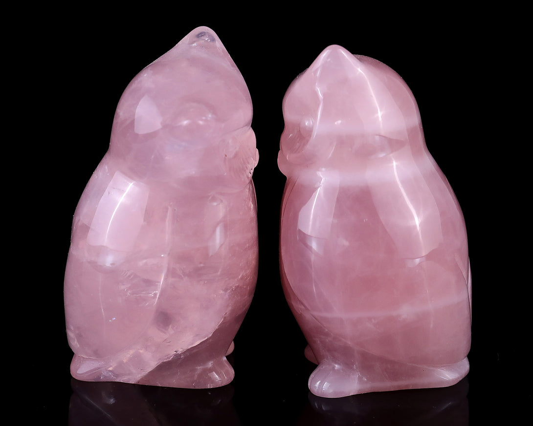 2.9" Rose Quartz Hand Carved Crystal Owl Sculpture crysvibe