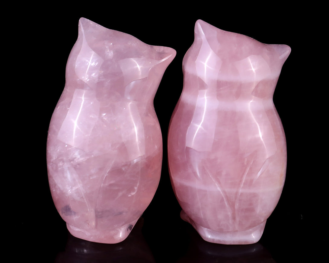 2.9" Rose Quartz Hand Carved Crystal Owl Sculpture crysvibe