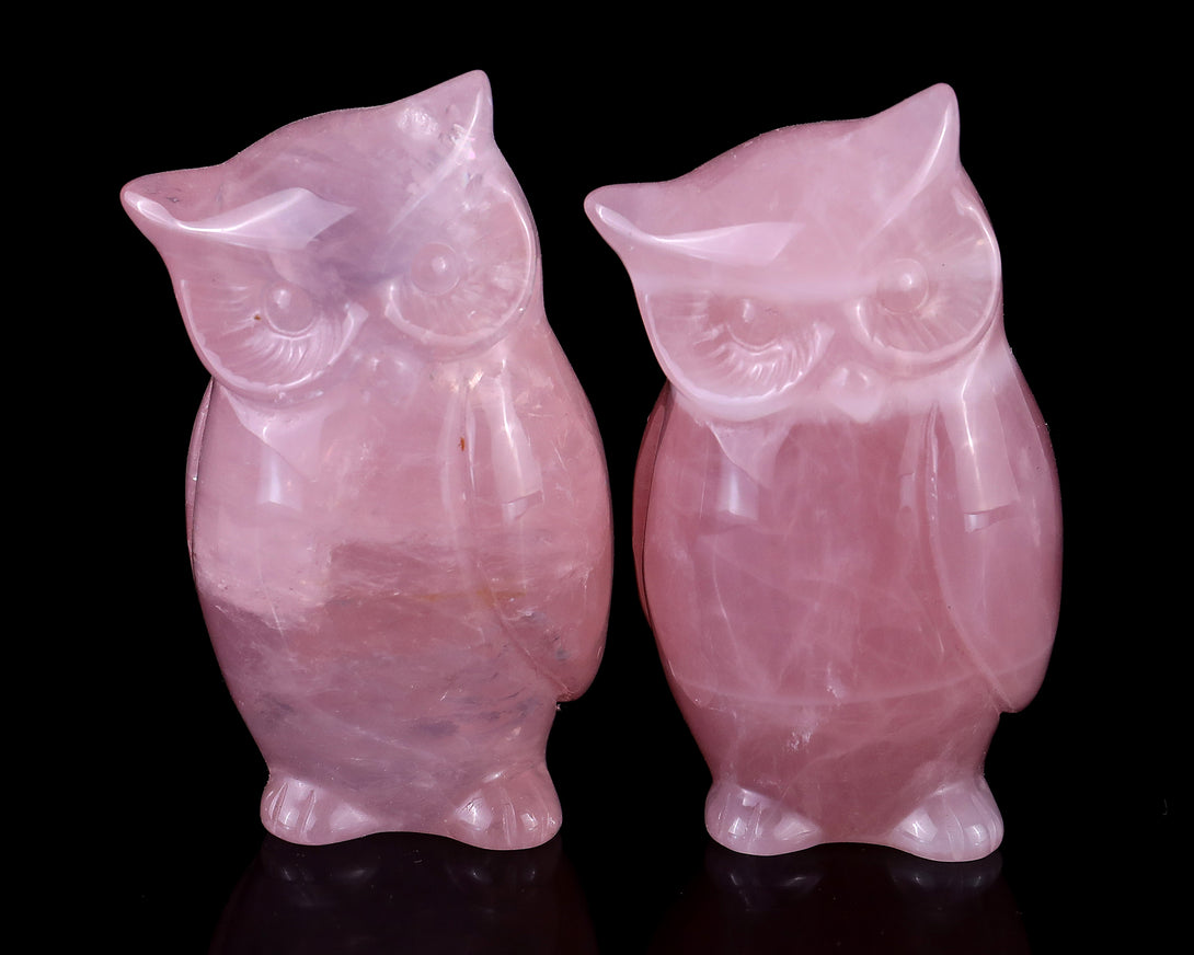 2.9" Rose Quartz Hand Carved Crystal Owl Sculpture crysvibe