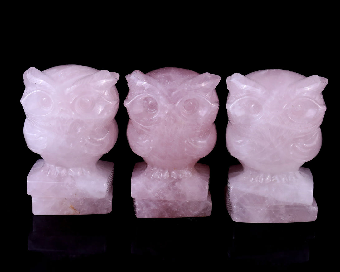 2.9" Rose Quartz Hand Carved Crystal Owl Sculpture crysvibe