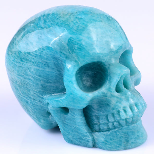 Natural Amazonite Hand Carved Crystal Realistic Skull Sculpture