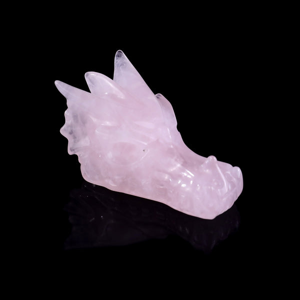 Natural Rose Quartz Hand Carved Crystal Dragon Skull Sculpture