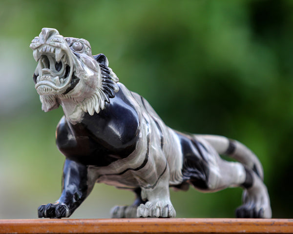 11.8" Jiulong Jade Hand Carved Crystal Tiger Sculpture