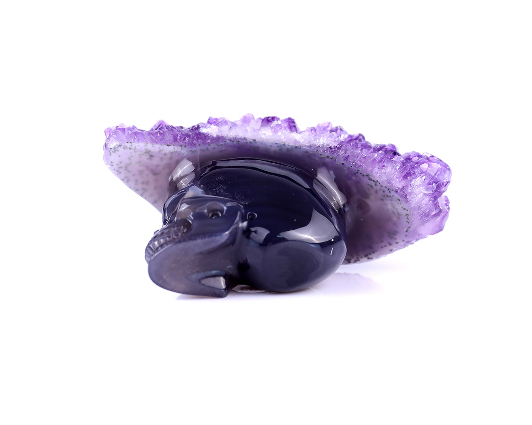 3.0" Amethyst Druse Agate Hand Carved Crystal Mineral Specimen Skull Sculpture crysvibe