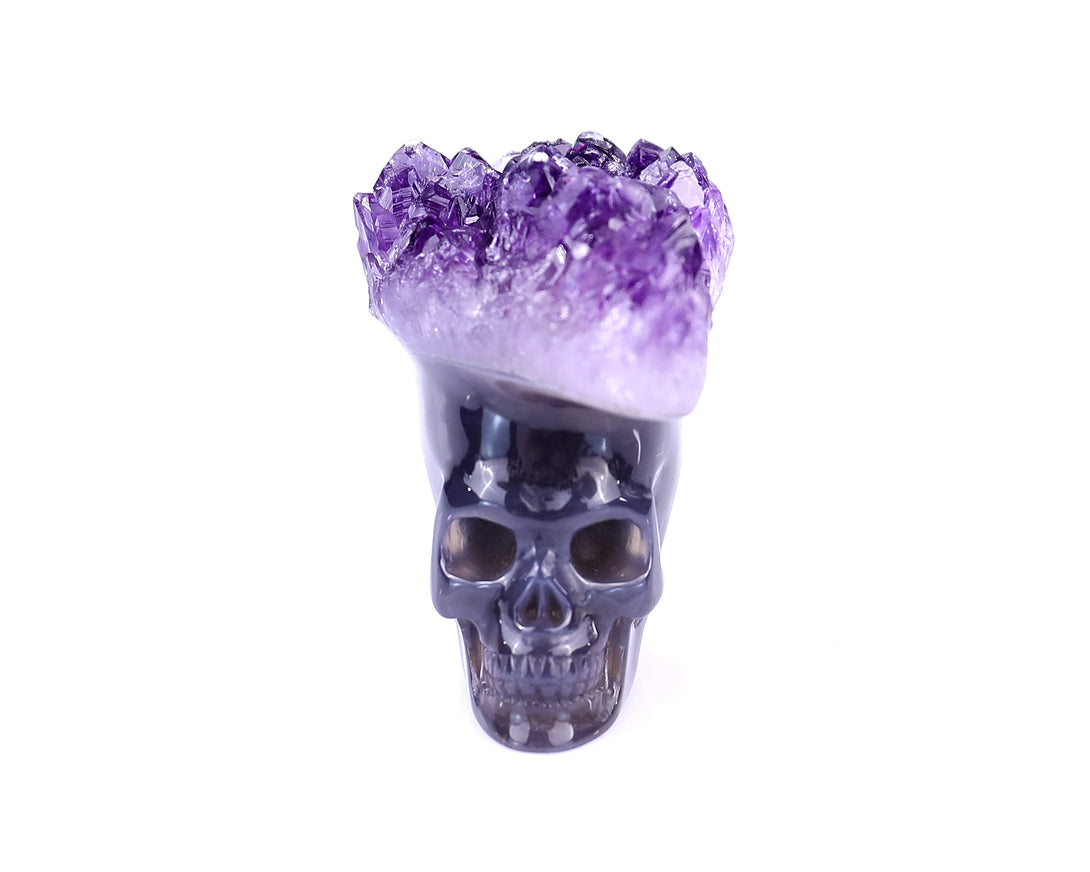 3.0" Amethyst Druse Agate Hand Carved Crystal Mineral Specimen Skull Sculpture crysvibe