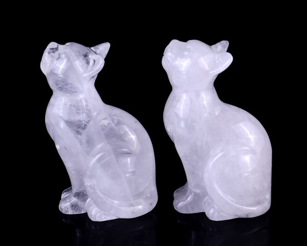 3.0" Angolan Quartz Hand Carved Crystal Cat Sculpture crysvibe