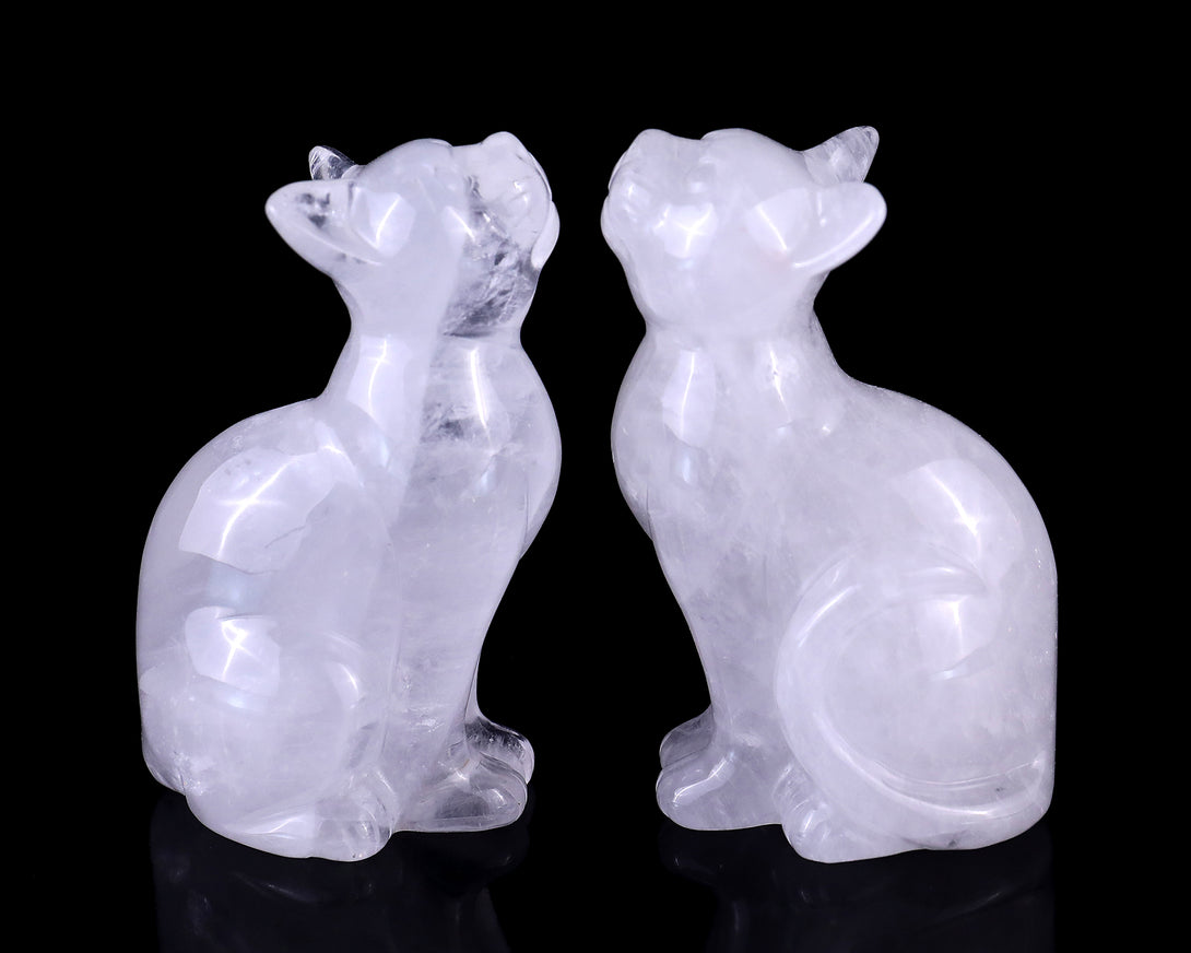 3.0" Angolan Quartz Hand Carved Crystal Cat Sculpture crysvibe