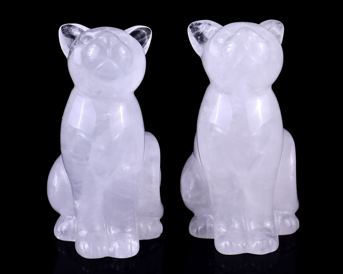 3.0" Angolan Quartz Hand Carved Crystal Cat Sculpture crysvibe