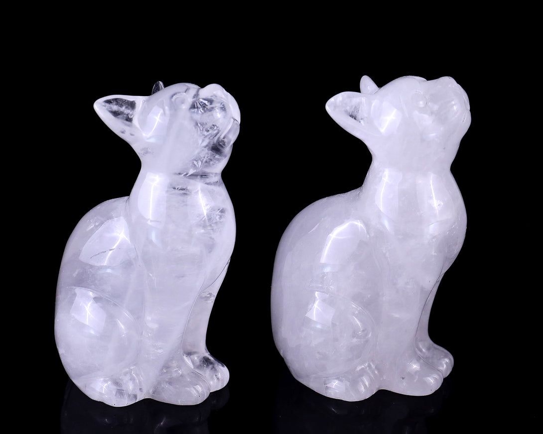 3.0" Angolan Quartz Hand Carved Crystal Cat Sculpture crysvibe