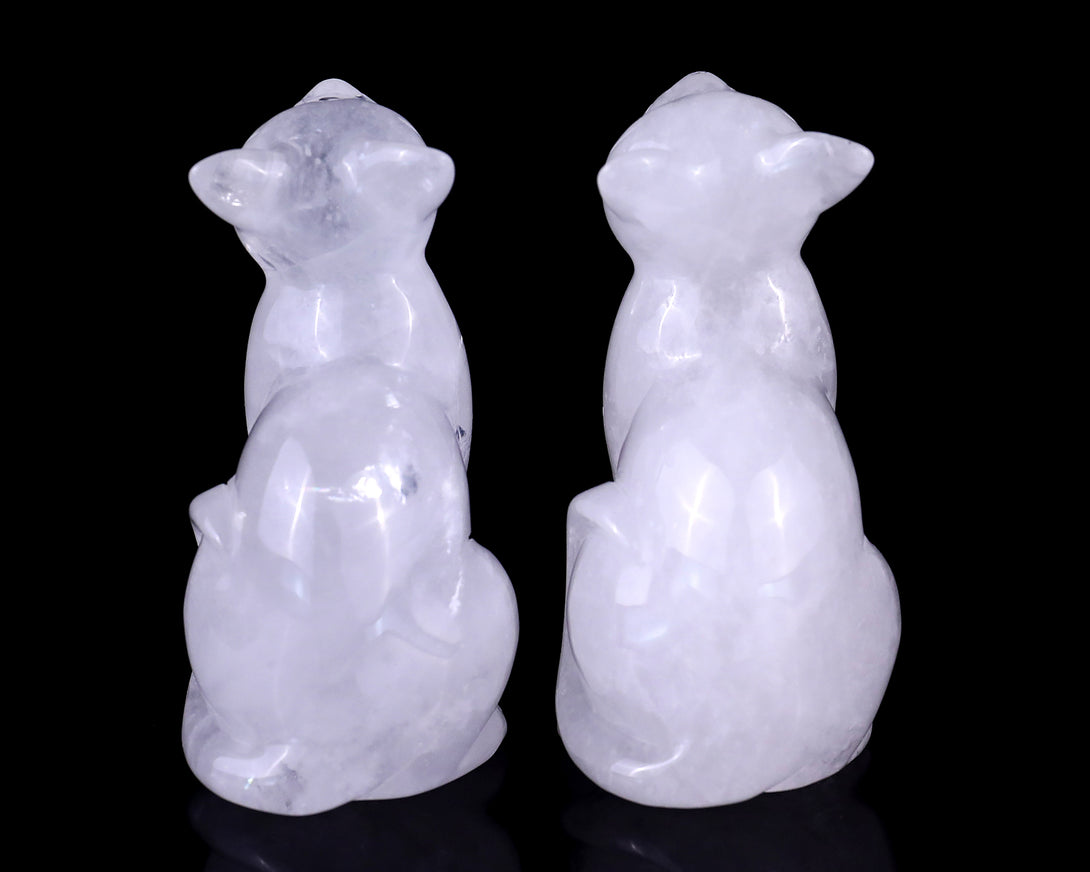 3.0" Angolan Quartz Hand Carved Crystal Cat Sculpture crysvibe