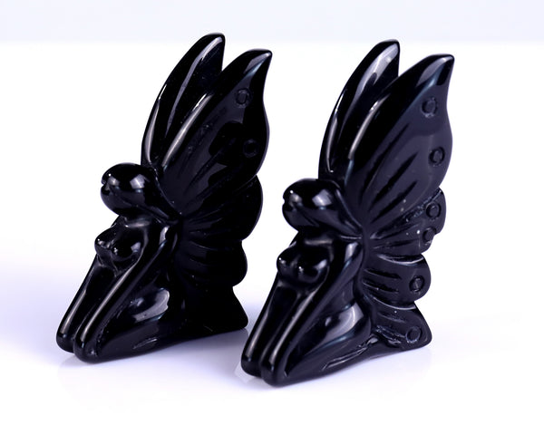 3.0" Black Obsidian Hand Carved Crystal Flower Faerie Sculpture crysvibe