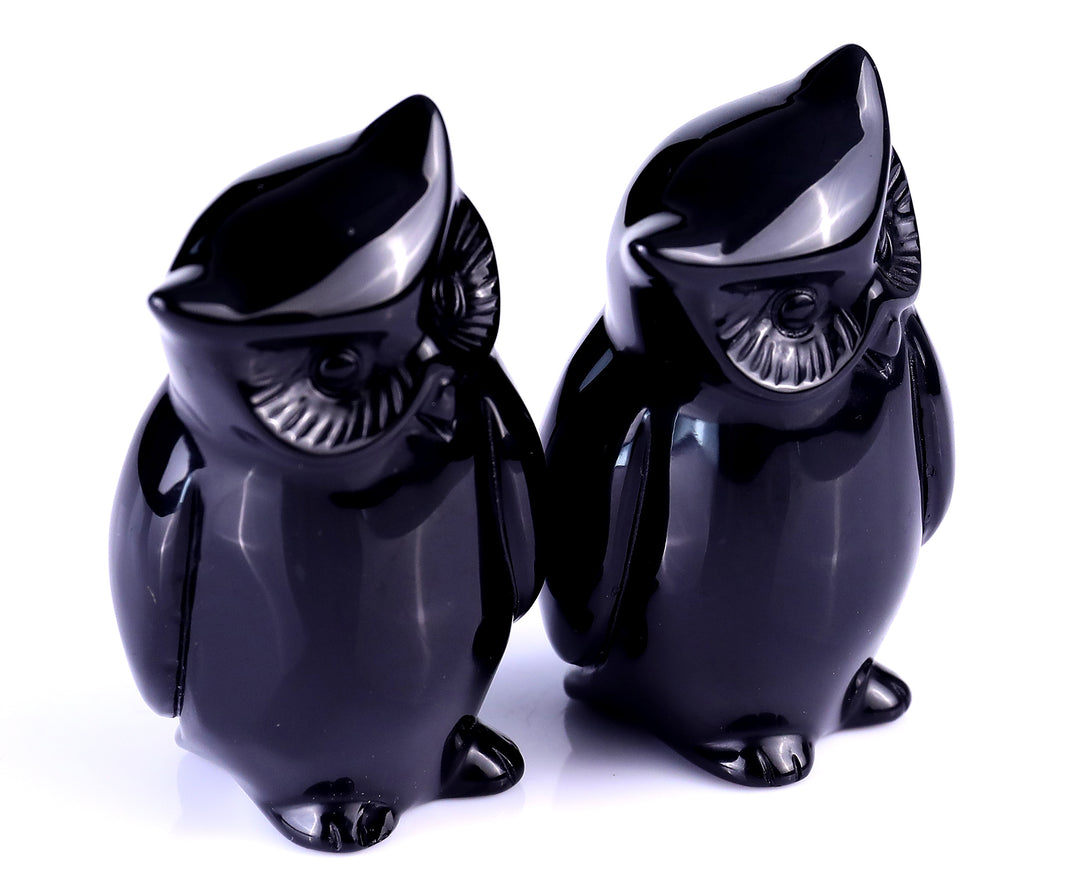 3.0" Black Obsidian Hand Carved Crystal Owl Sculpture crysvibe