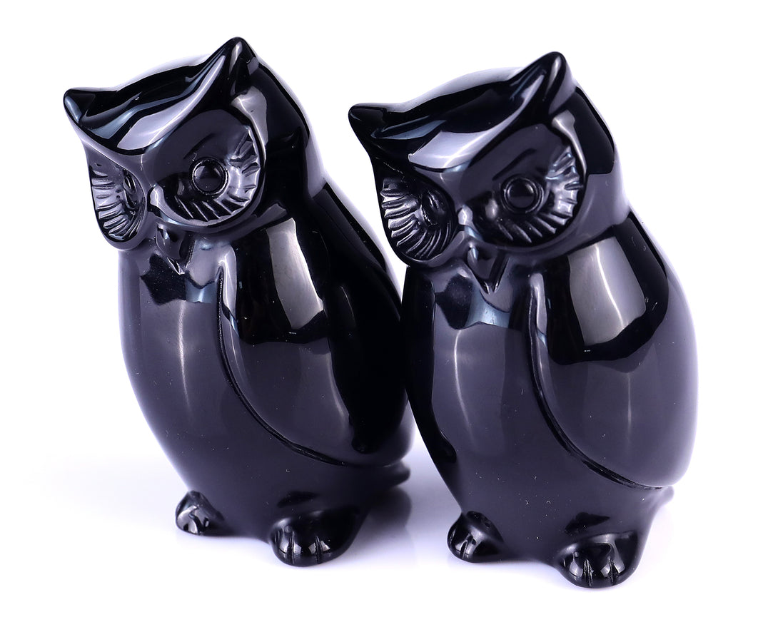 3.0" Black Obsidian Hand Carved Crystal Owl Sculpture crysvibe