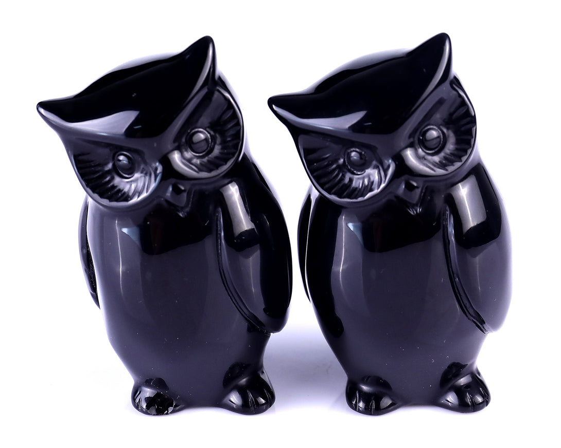 3.0" Black Obsidian Hand Carved Crystal Owl Sculpture crysvibe