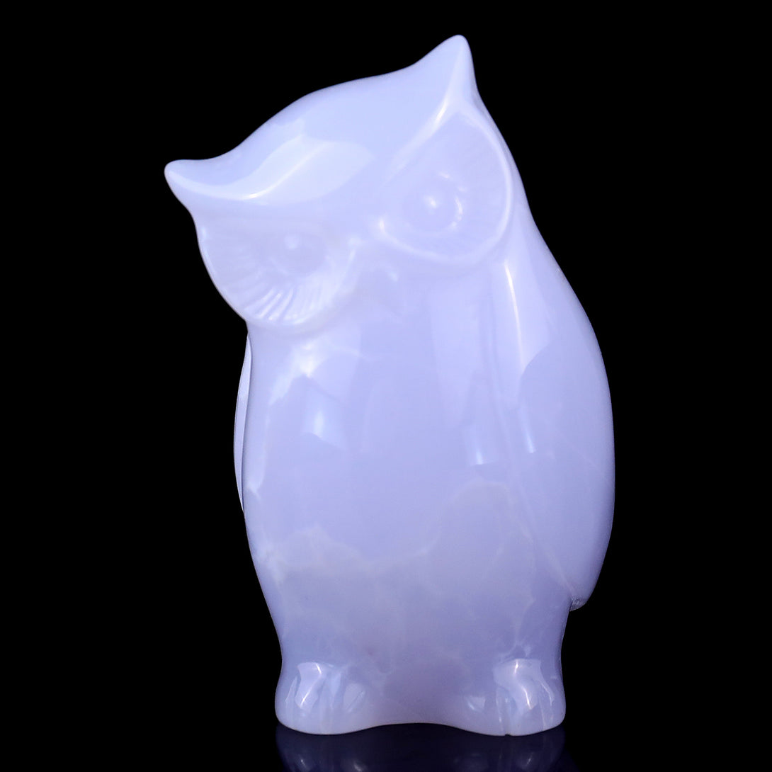 3.0" Blue Chalcedony Hand Carved Crystal Owl’s Family Sculpture crysvibe