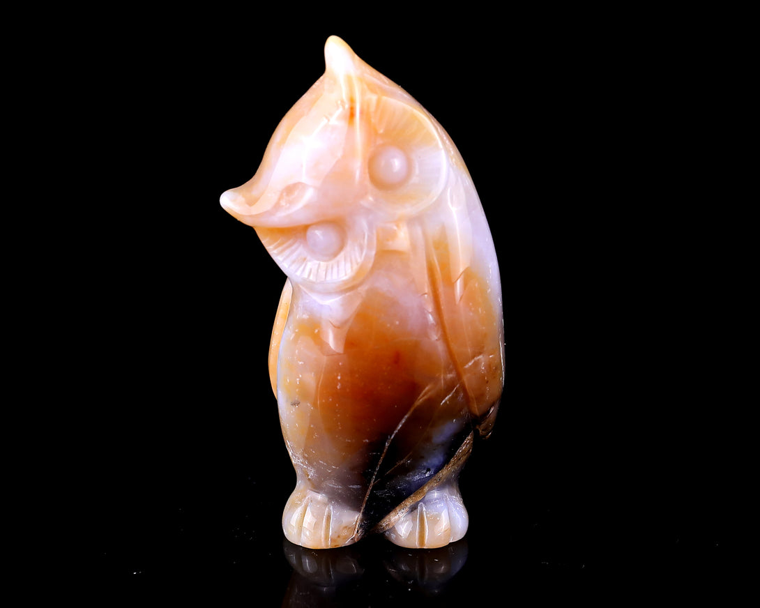 3.0" Chalcedony Hand Carved Crystal Owl Sculpture crysvibe