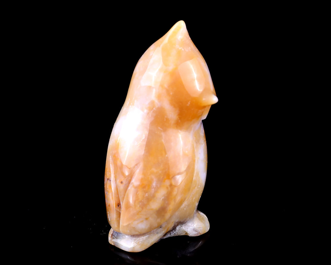 3.0" Chalcedony Hand Carved Crystal Owl Sculpture crysvibe