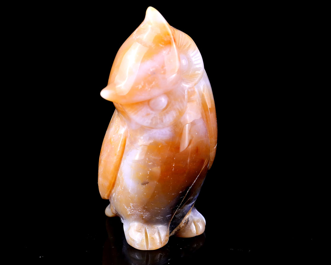 3.0" Chalcedony Hand Carved Crystal Owl Sculpture crysvibe