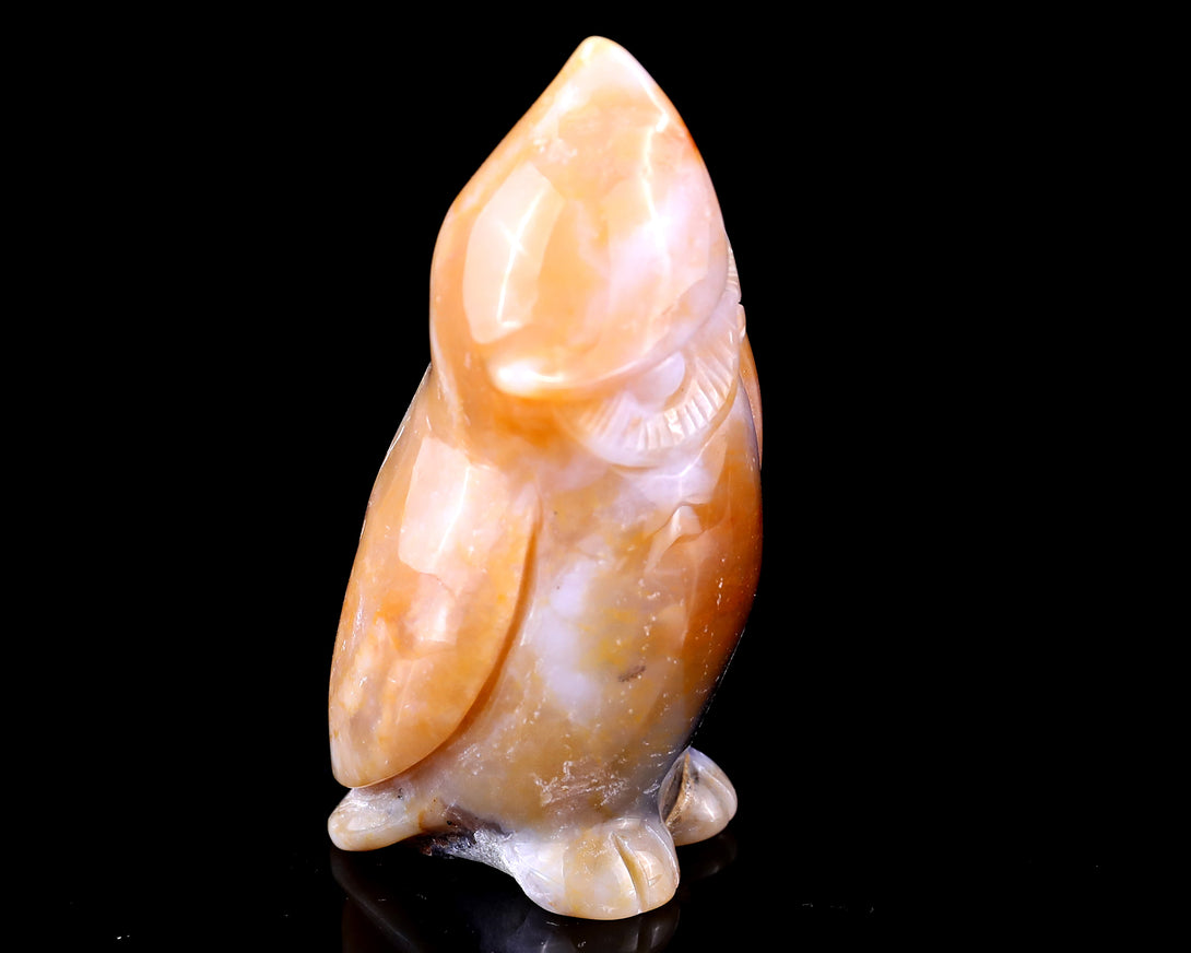 3.0" Chalcedony Hand Carved Crystal Owl Sculpture crysvibe