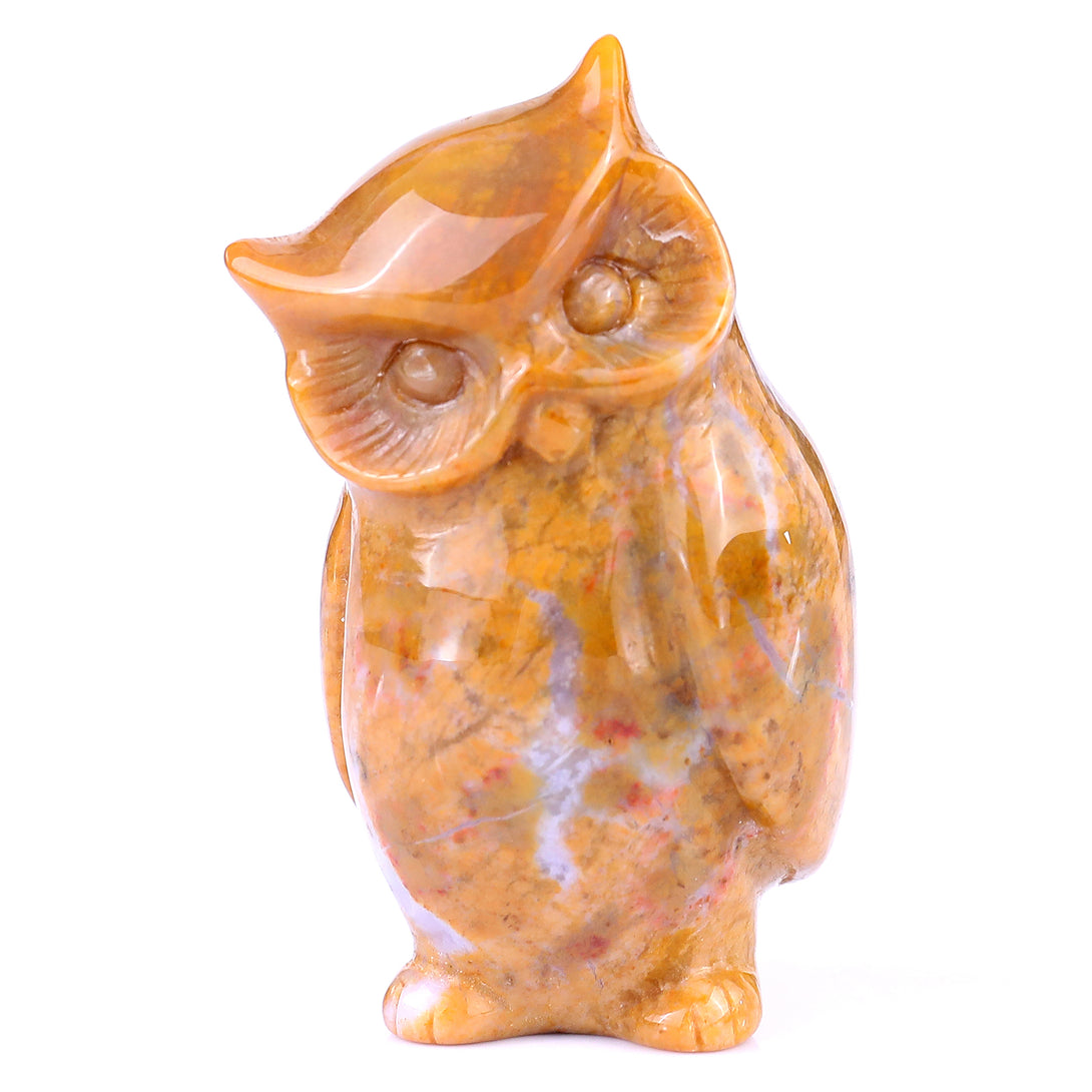 3.0" Chalcedony Hand Carved Crystal Owl's Family Sculpture crysvibe