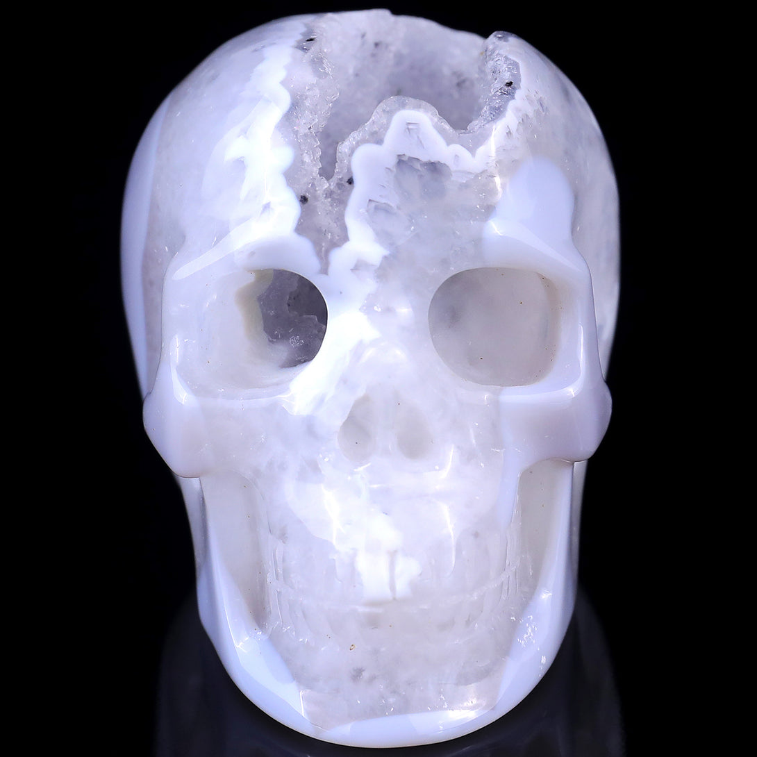 3.0" Geode Agate Hand Carved Crystal Geode Skull Sculpture crysvibe