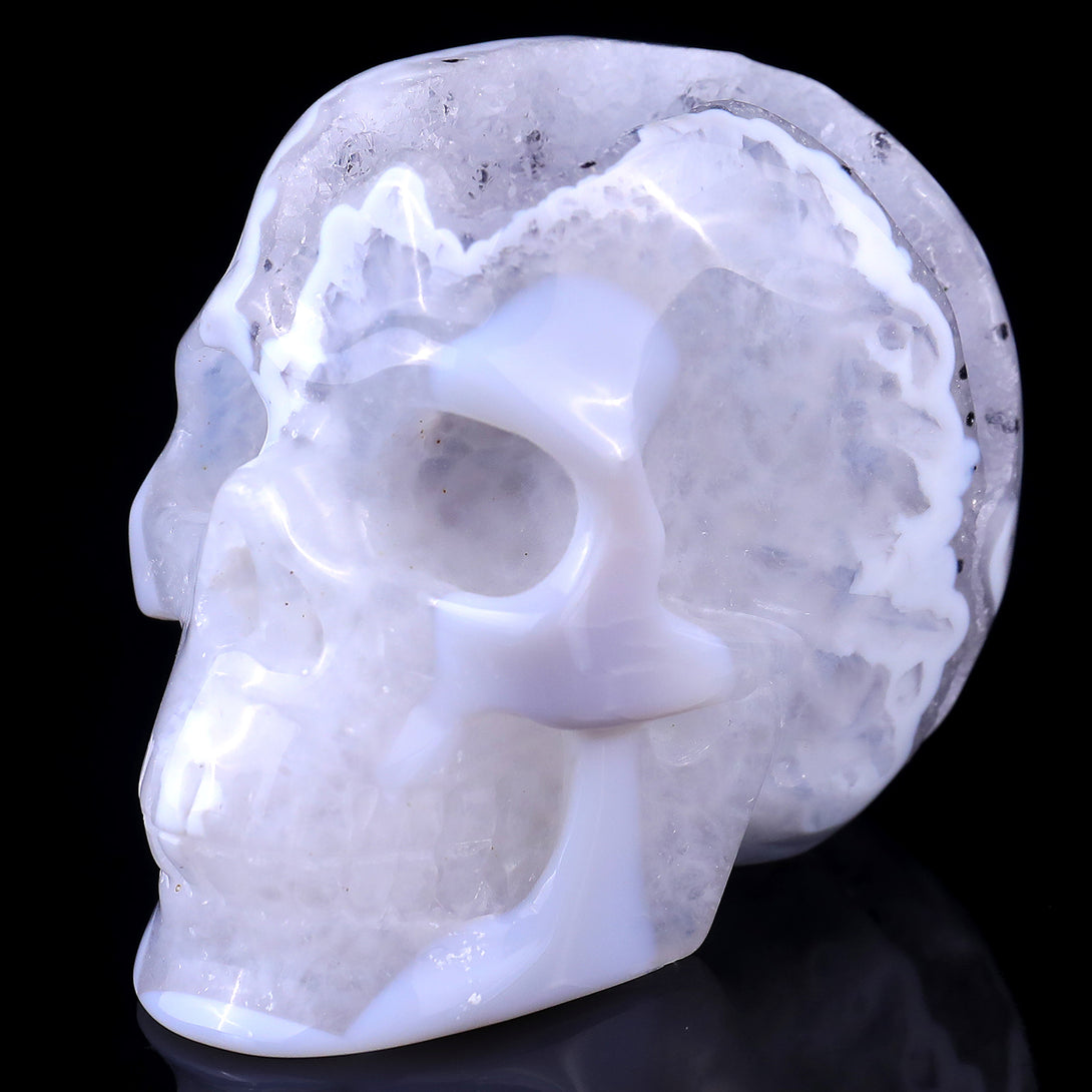 3.0" Geode Agate Hand Carved Crystal Geode Skull Sculpture crysvibe