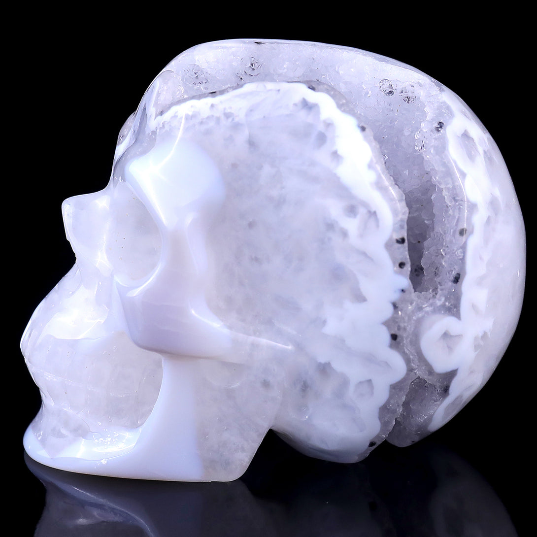 3.0" Geode Agate Hand Carved Crystal Geode Skull Sculpture crysvibe