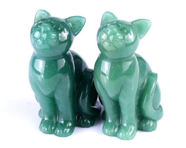 3.0" Green Aventurine Hand Carved Crystal Cat Sculpture crysvibe