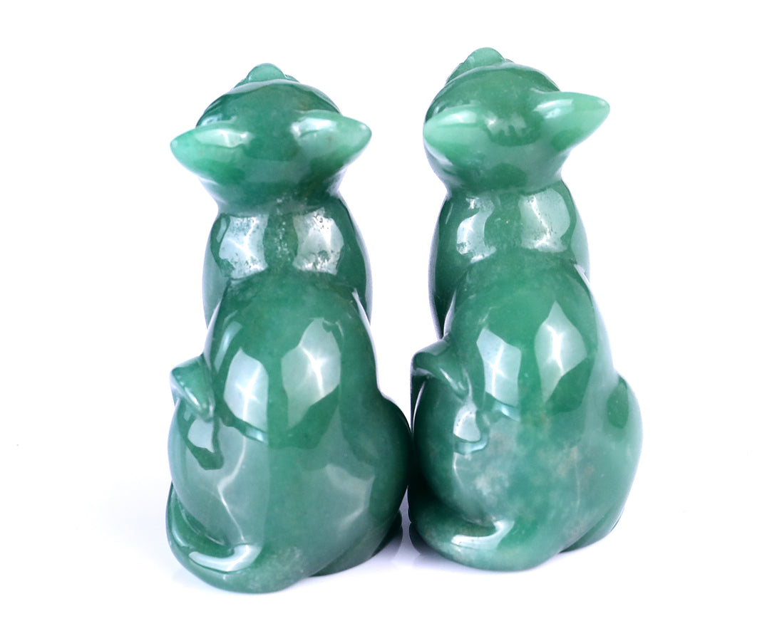 3.0" Green Aventurine Hand Carved Crystal Cat Sculpture crysvibe