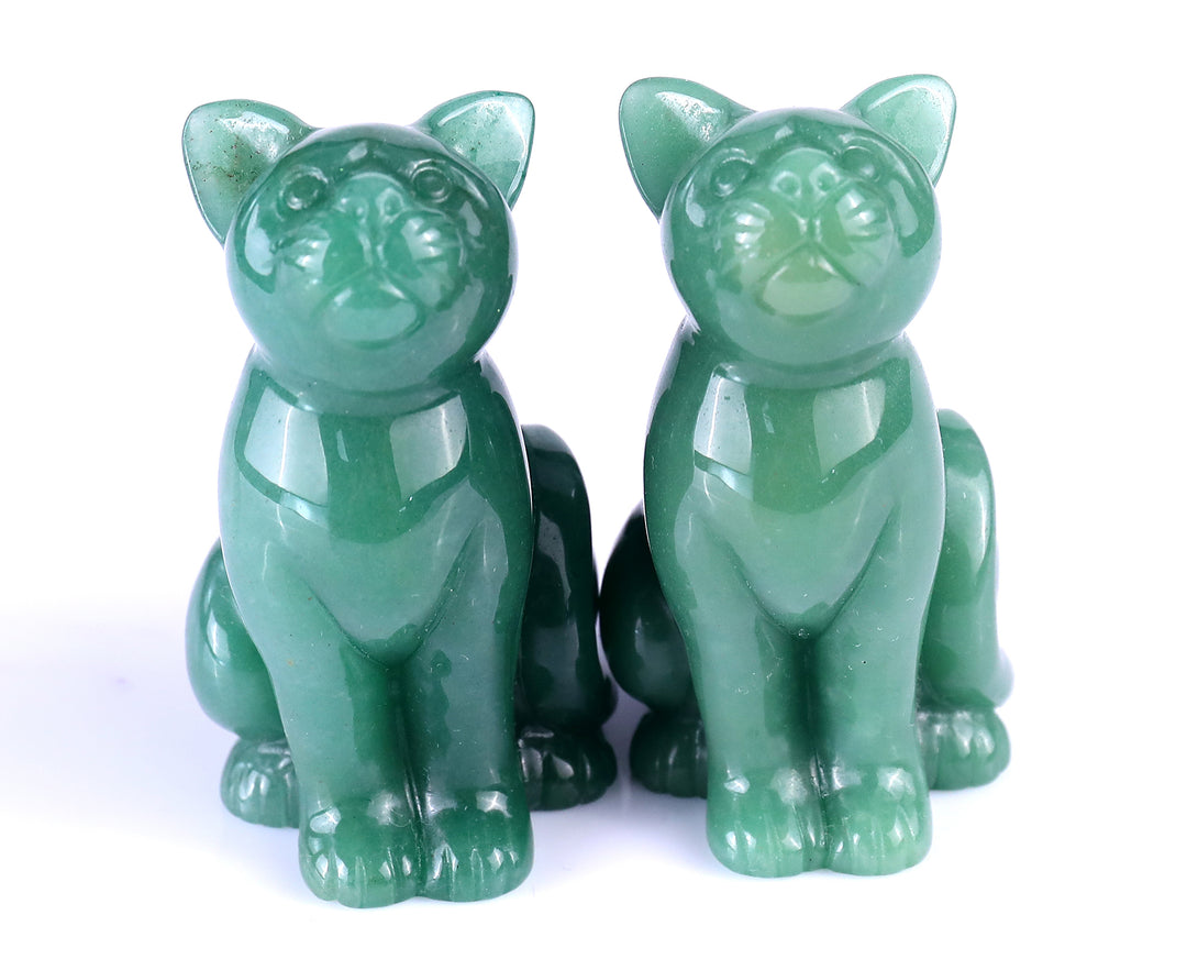 3.0" Green Aventurine Hand Carved Crystal Cat Sculpture crysvibe