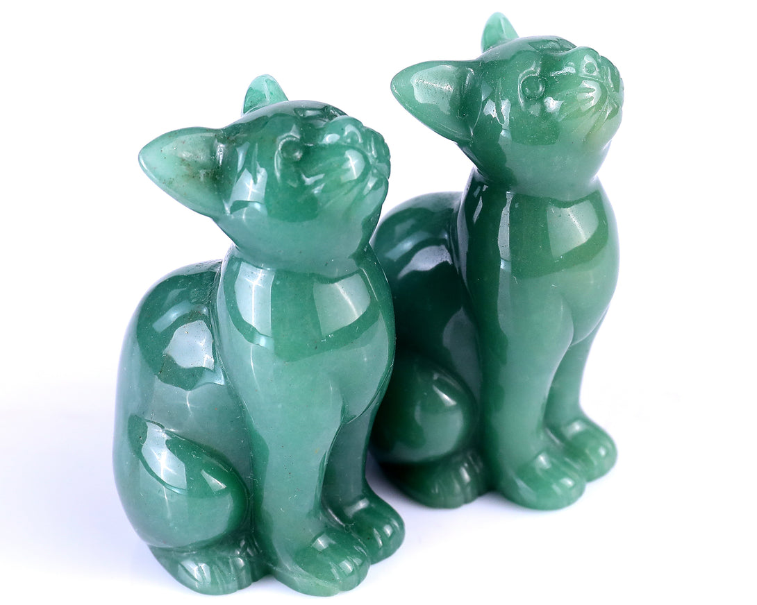 3.0" Green Aventurine Hand Carved Crystal Cat Sculpture crysvibe