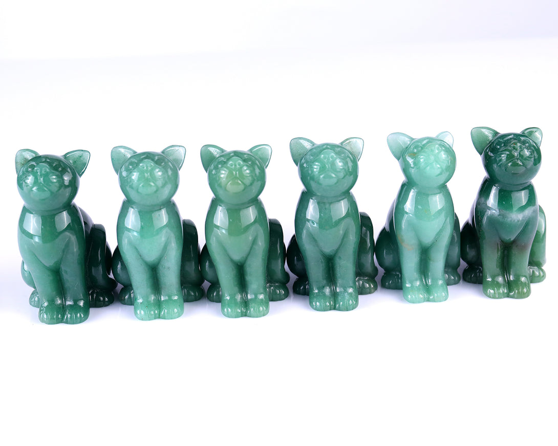 3.0" Green Aventurine Hand Carved Crystal Cat Sculpture crysvibe