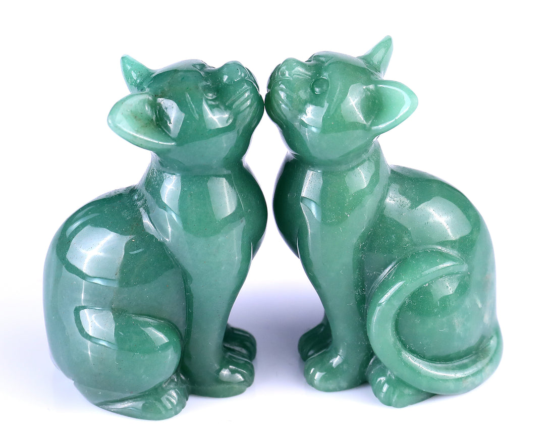 3.0" Green Aventurine Hand Carved Crystal Cat Sculpture crysvibe