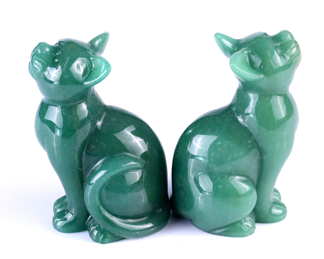 3.0" Green Aventurine Hand Carved Crystal Cat Sculpture crysvibe