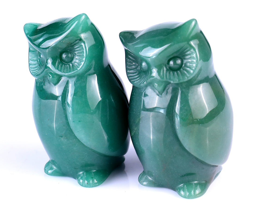 3.0" Green Aventurine Hand Carved Crystal Owl Sculpture crysvibe