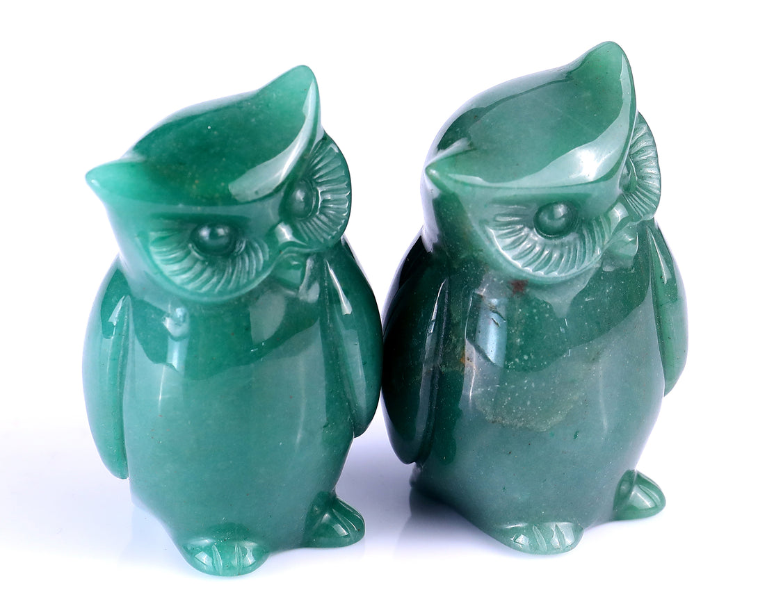 3.0" Green Aventurine Hand Carved Crystal Owl Sculpture crysvibe