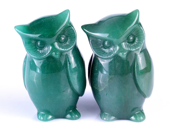 3.0" Green Aventurine Hand Carved Crystal Owl Sculpture crysvibe