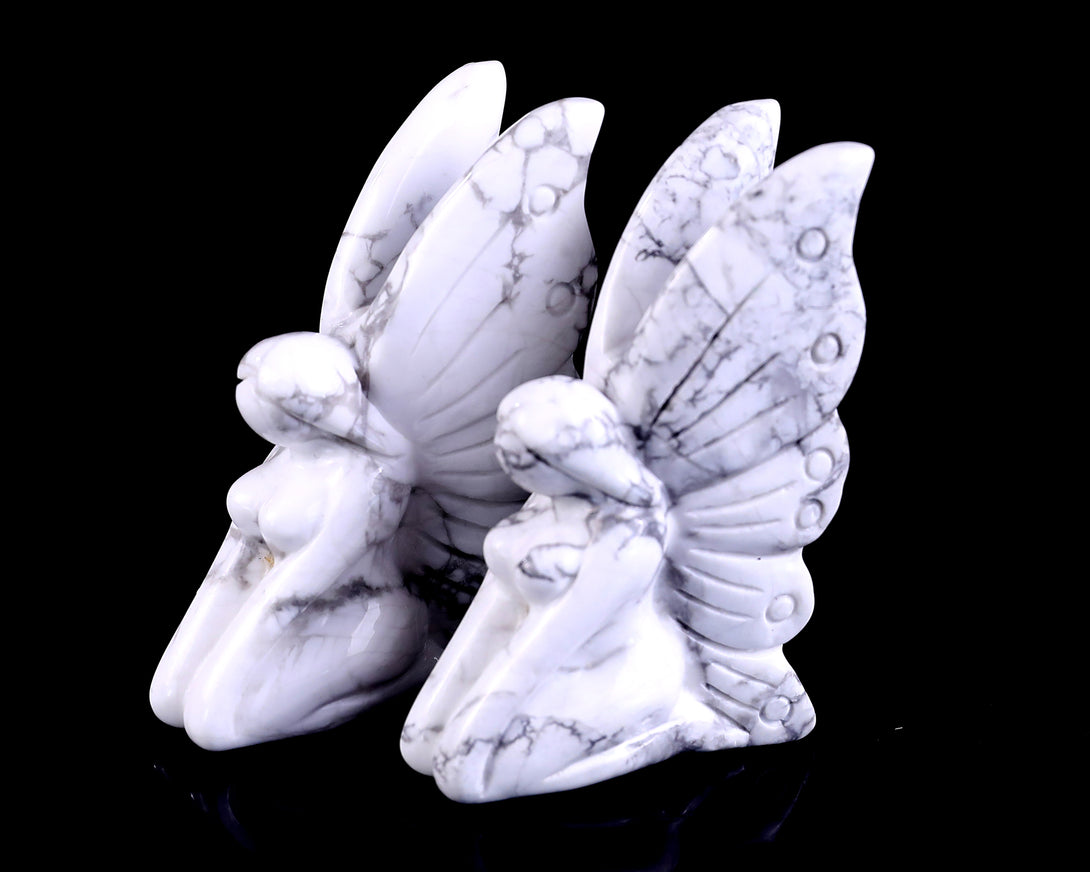 3.0" Howlite Hand Carved Crystal Flower Faerie Sculpture crysvibe