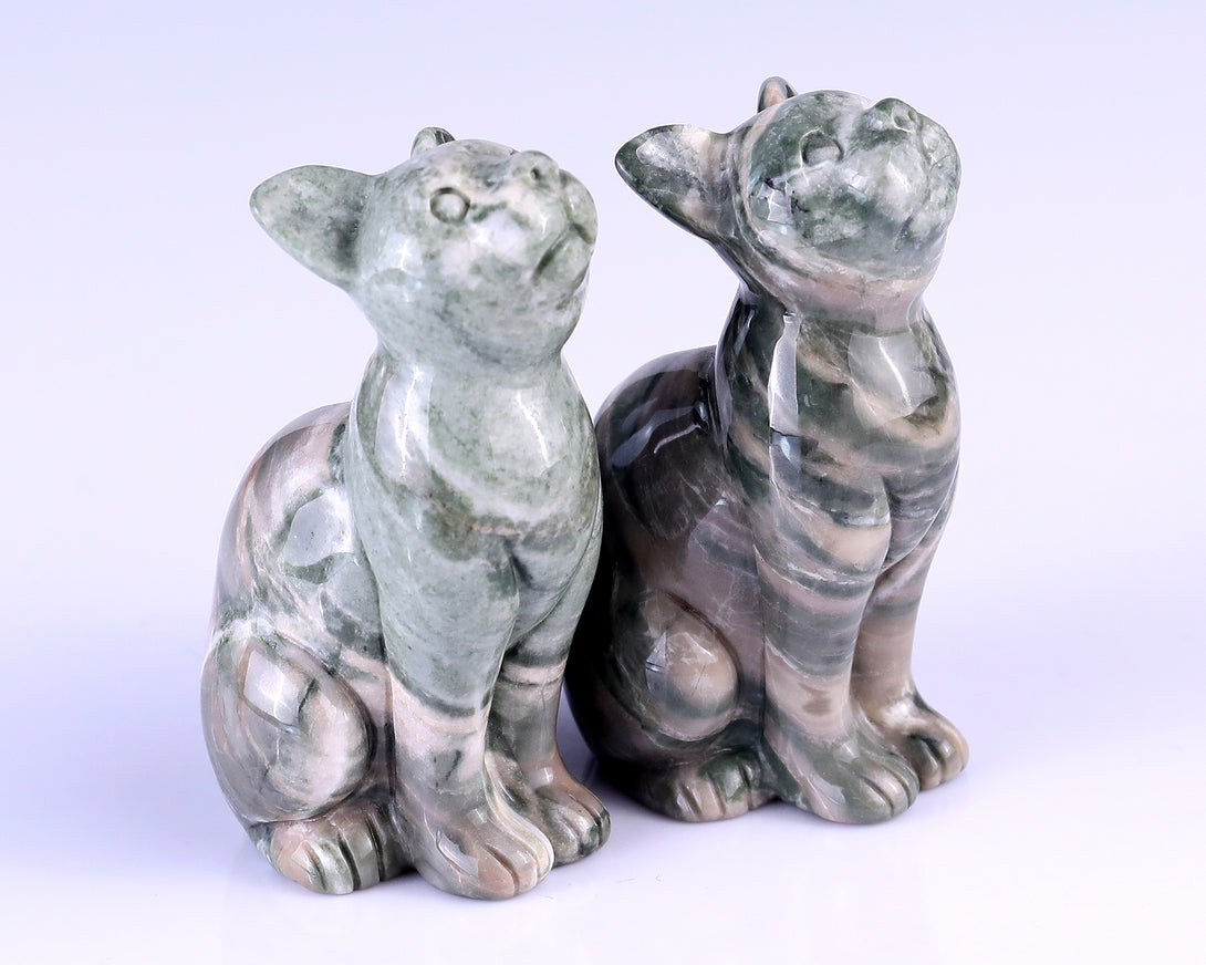 3.0" Jiulong Jade Hand Carved Crystal Cat Sculpture crysvibe