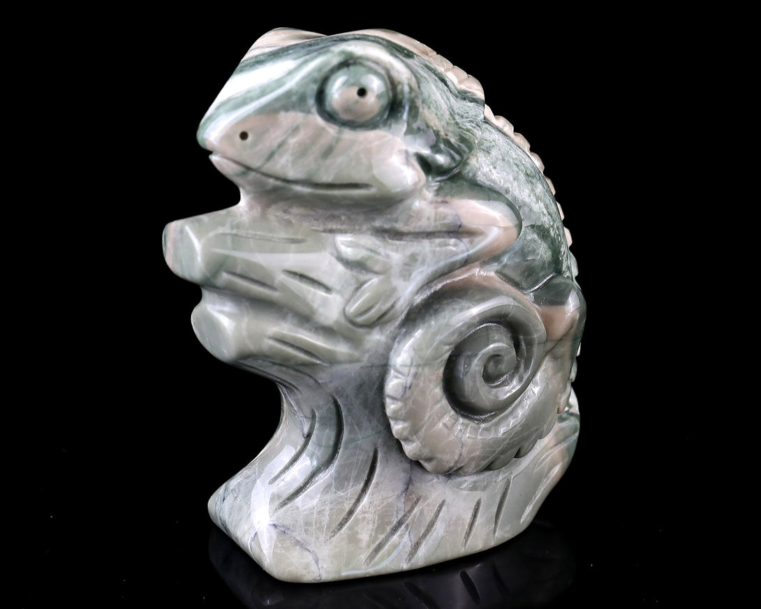 3.0" Jiulong Jade Hand Carved Crystal Lizard Sculpture crysvibe