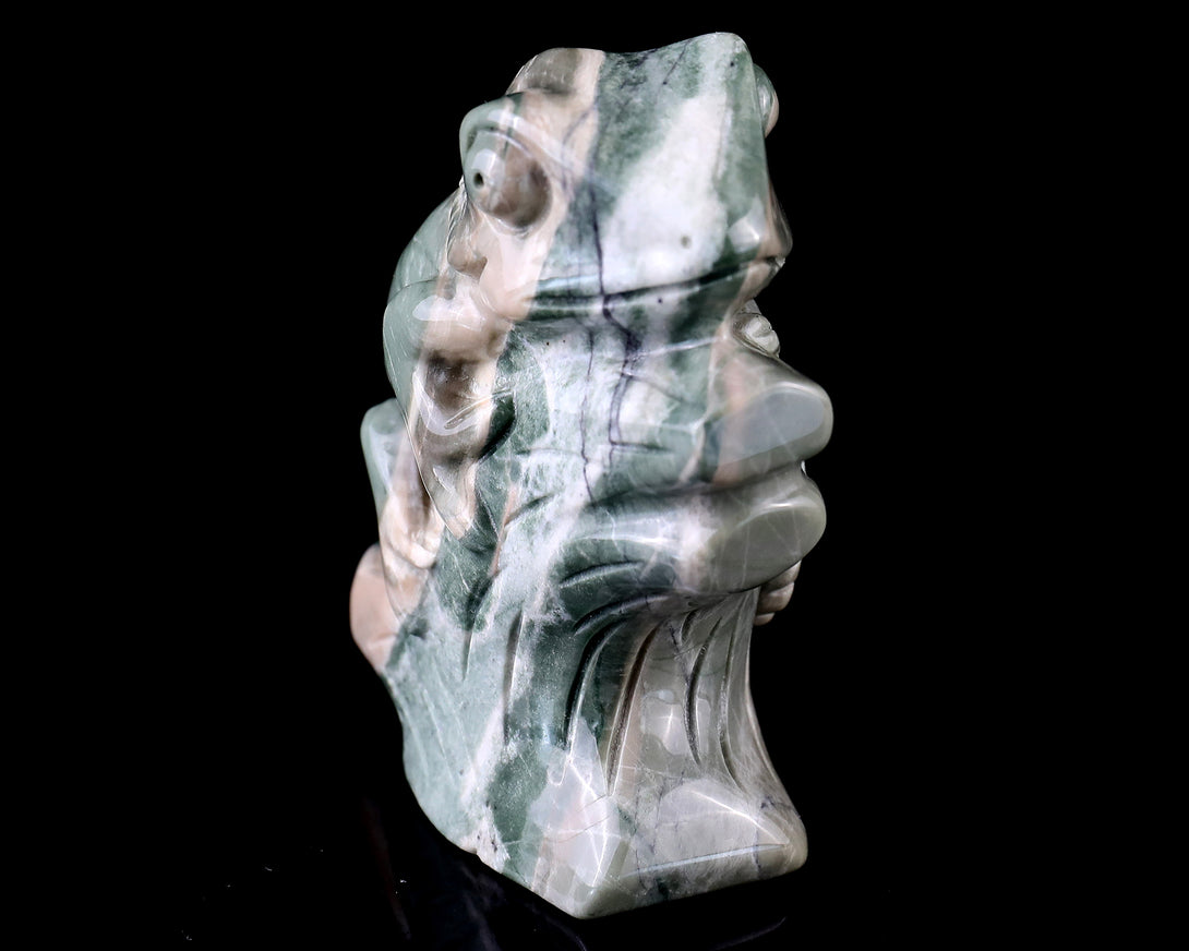 3.0" Jiulong Jade Hand Carved Crystal Lizard Sculpture crysvibe