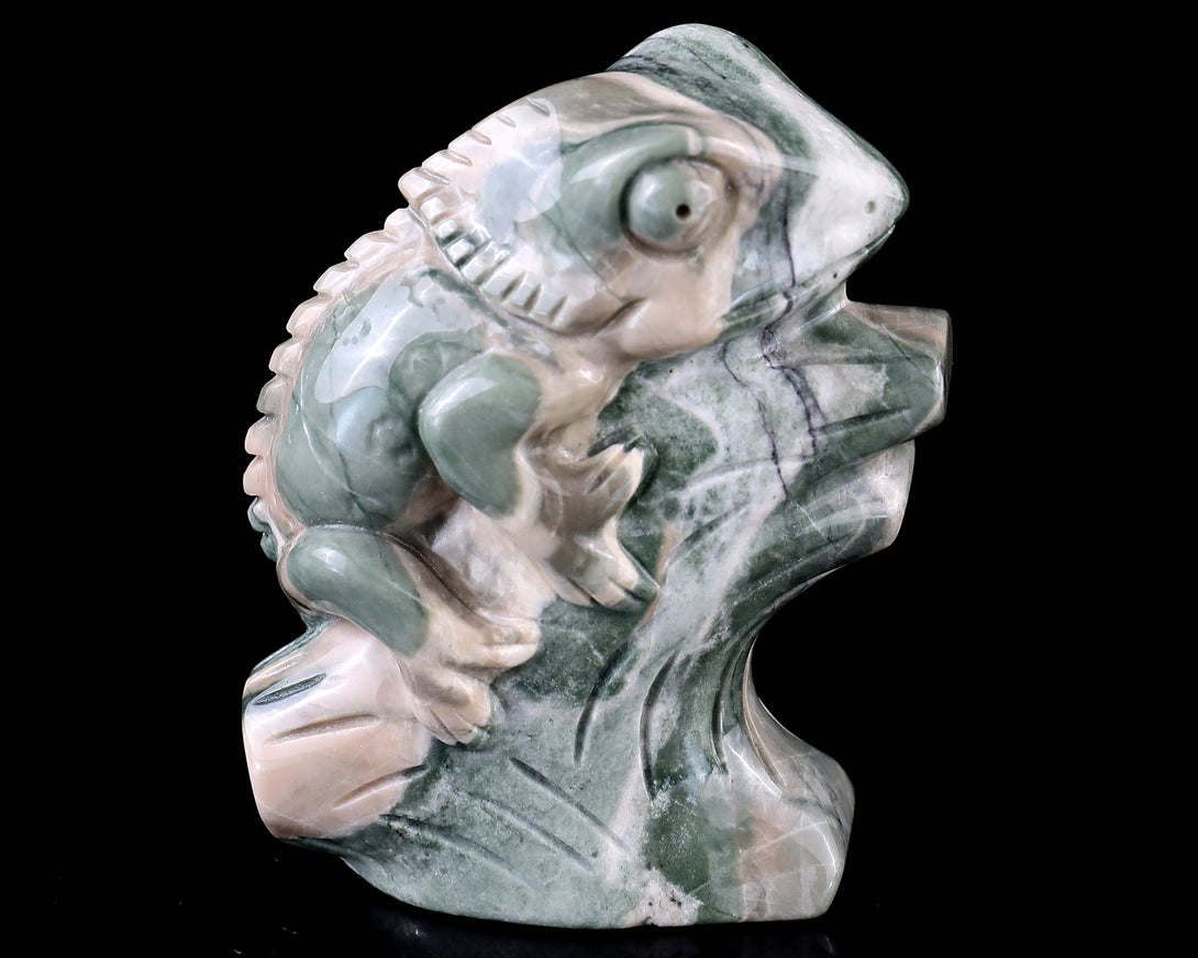 3.0" Jiulong Jade Hand Carved Crystal Lizard Sculpture crysvibe