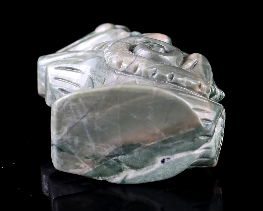 3.0" Jiulong Jade Hand Carved Crystal Lizard Sculpture crysvibe