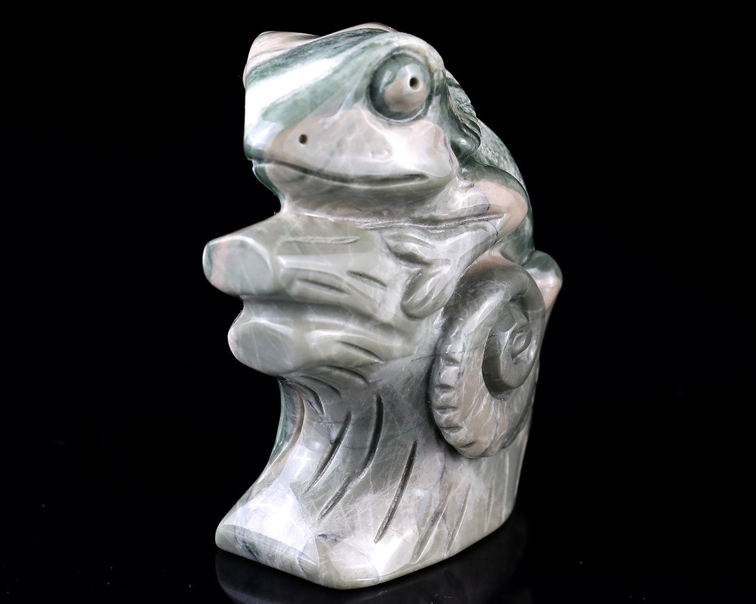 3.0" Jiulong Jade Hand Carved Crystal Lizard Sculpture crysvibe