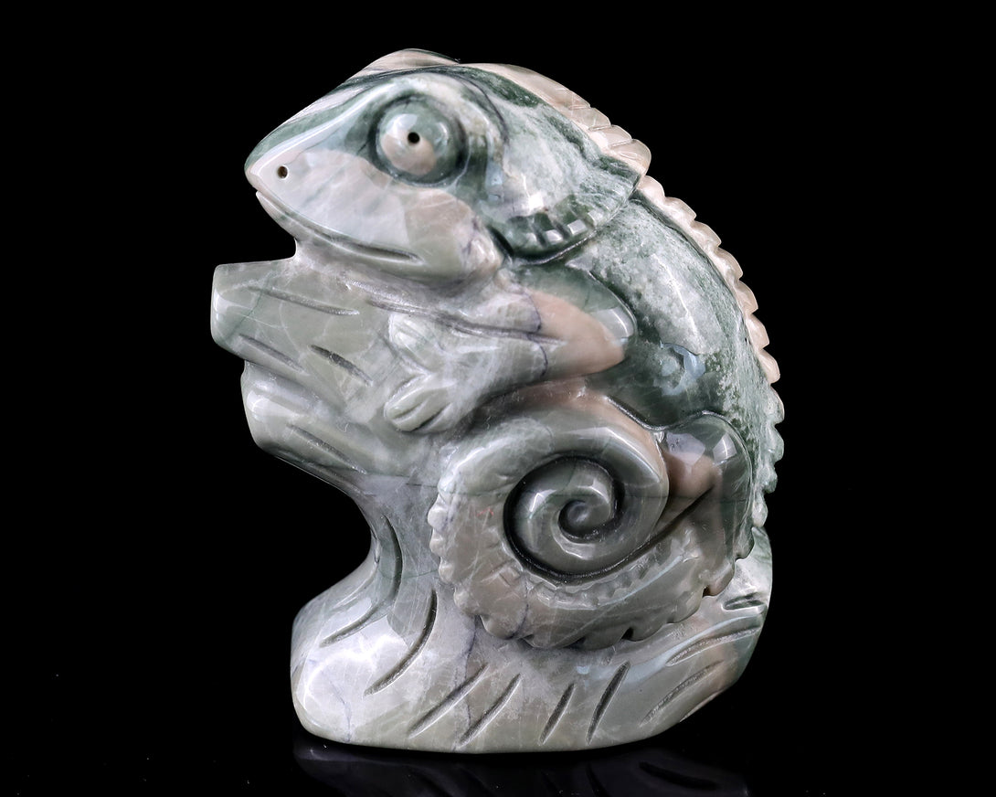 3.0" Jiulong Jade Hand Carved Crystal Lizard Sculpture crysvibe