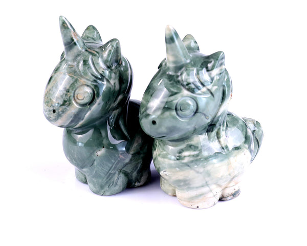 3.0" Jiulong Jade Hand Carved Crystal Unicorn Sculpture crysvibe