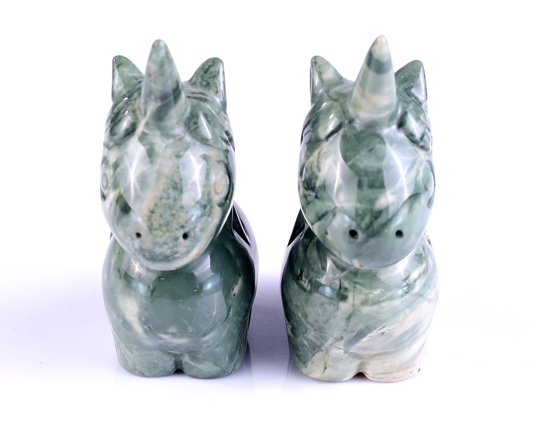 3.0" Jiulong Jade Hand Carved Crystal Unicorn Sculpture crysvibe