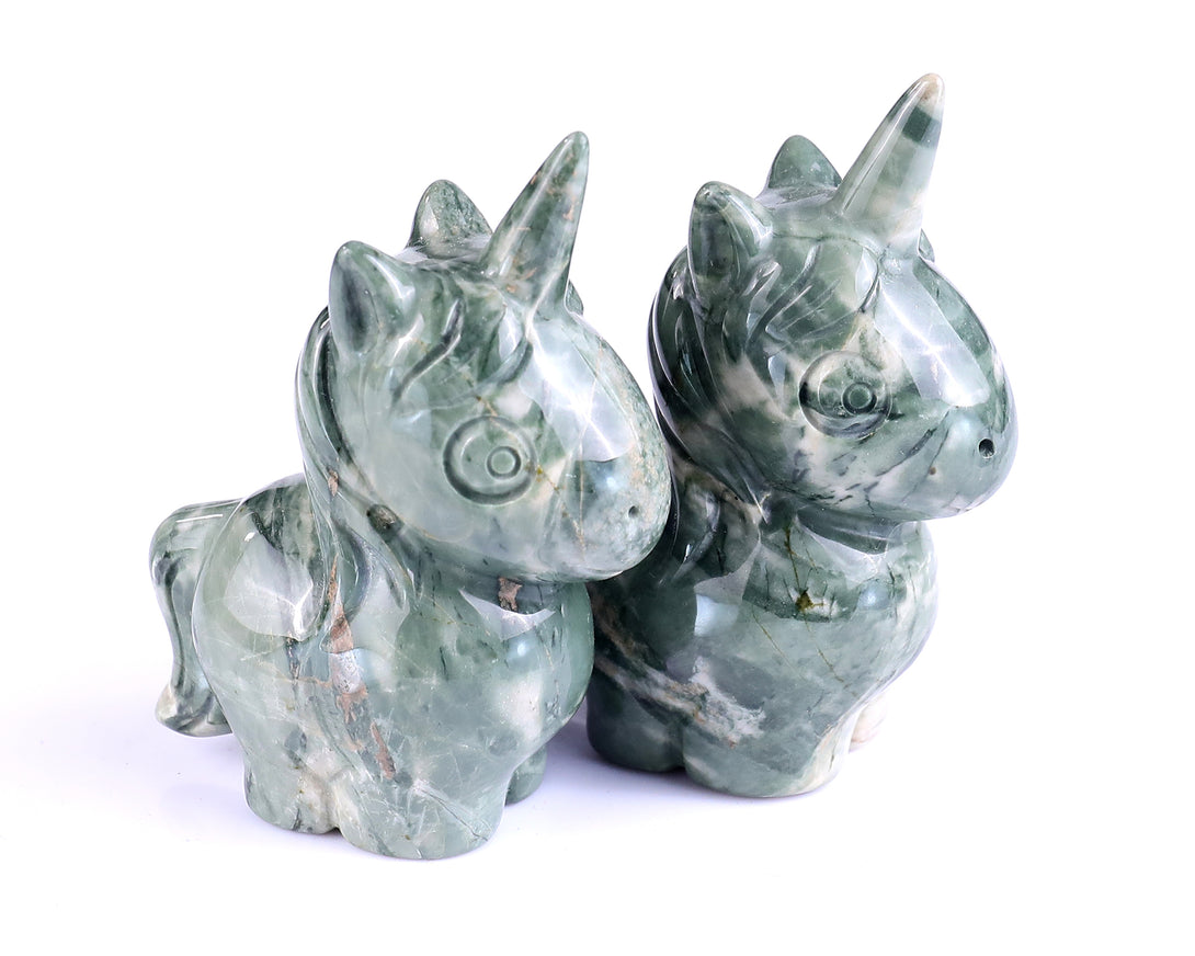 3.0" Jiulong Jade Hand Carved Crystal Unicorn Sculpture crysvibe